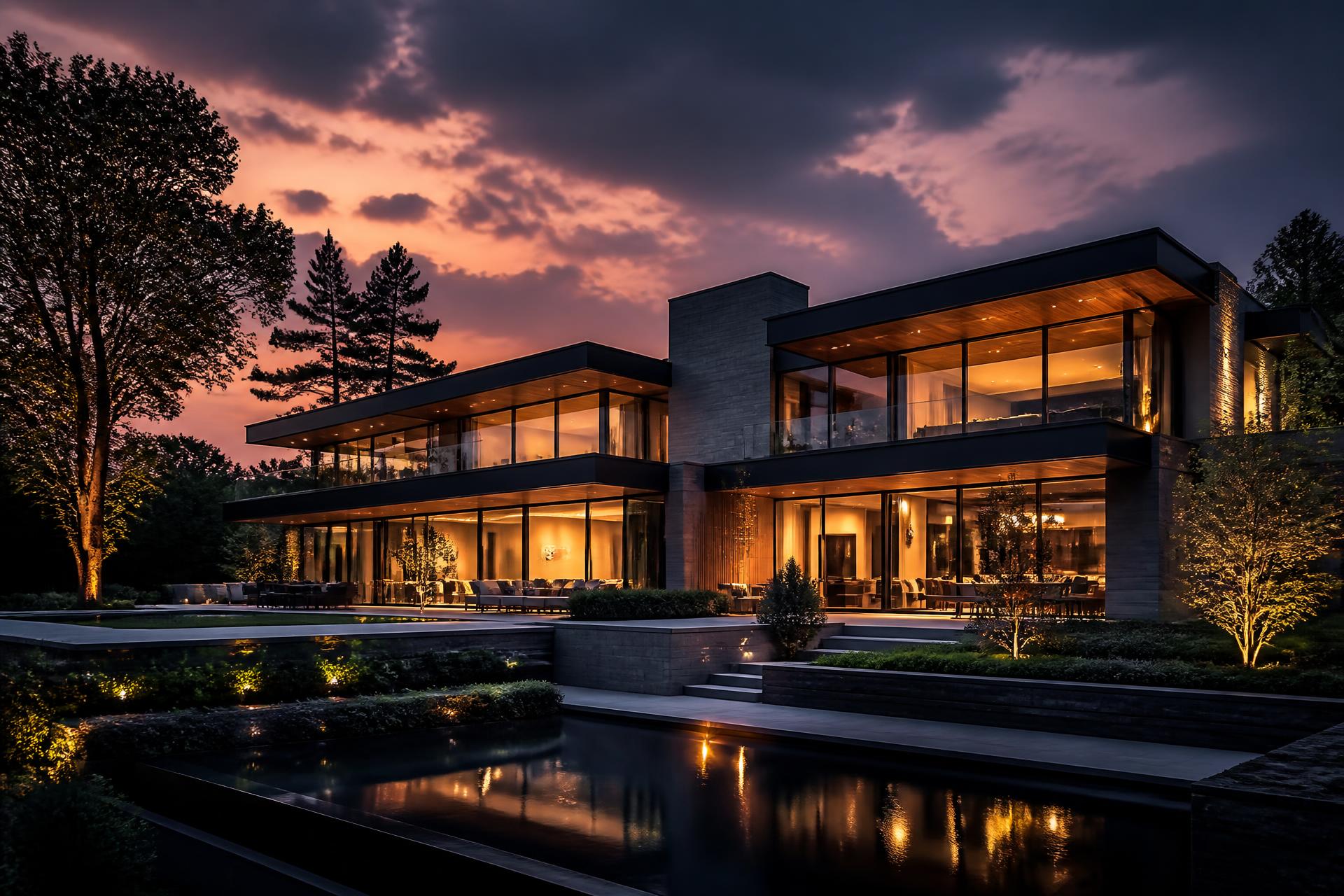 Luxury modern home at dusk